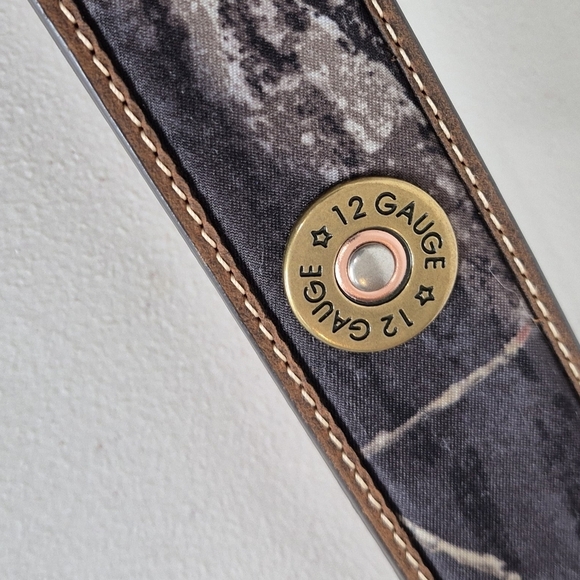 Nocona Mens Mossy Oak 12 Gauge Shotgun Shell Concho Brown Leather Belt - Size 42 - Picture 9 of 11